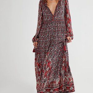 Free People Happy Feelings Midi Dress Red Black Night Combo Sz S